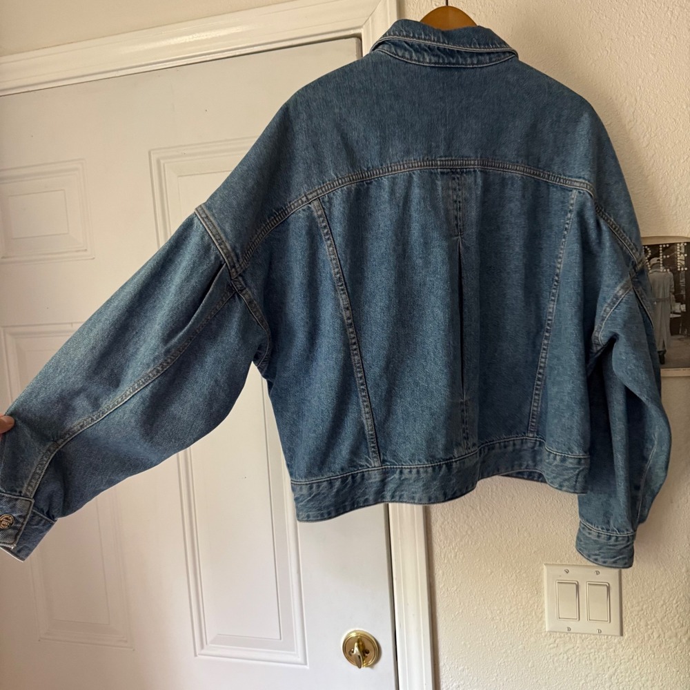FARM RIO blue cotton denim boxy batwing‎ dolman cropped jean jacket - Picture 5 of 8